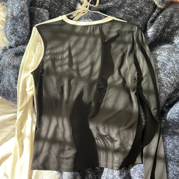 Mango black & white long sleeve top w/ ruching detail - Picture 7 of 9